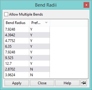 {bend radius table}